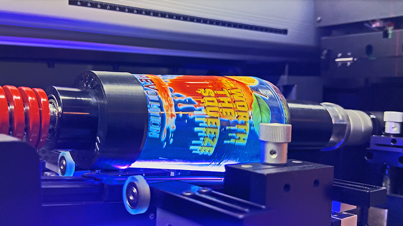 Supplied photograph of colorful printed drinkware in the RevPro 360