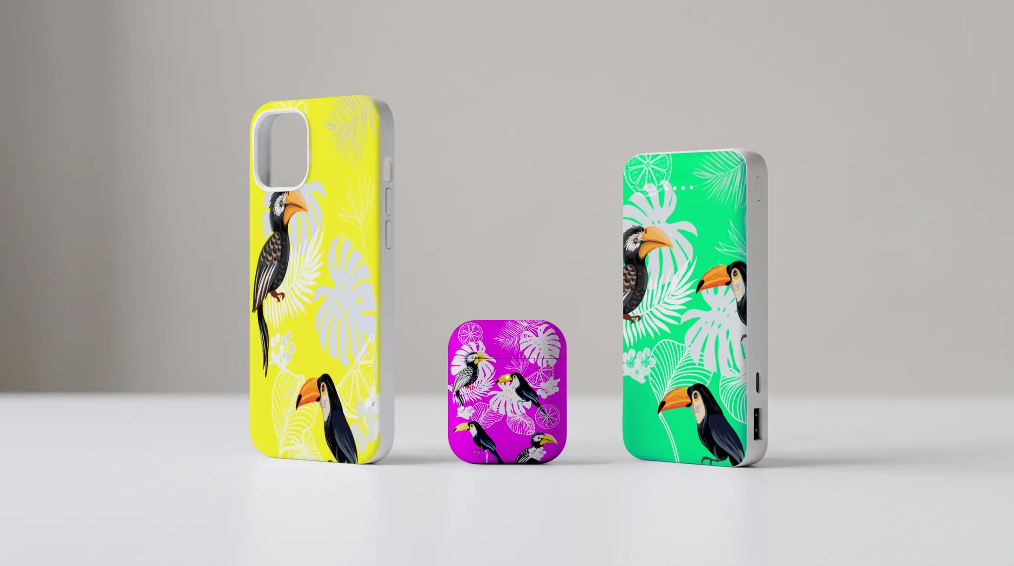 Official Mimaki sample image of decorated phone and device cases